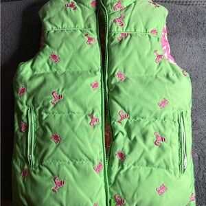 Lilly Pulitzer Vibrant Reversible Green Puffer Vest with Pink Embroidery